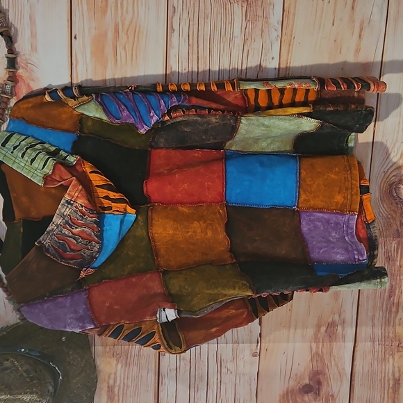 EUC BOHO PATCHWORK ZIP-UP HEAVY WEIGHT HOODIE!💜  Size LG - Picture 5 of 9